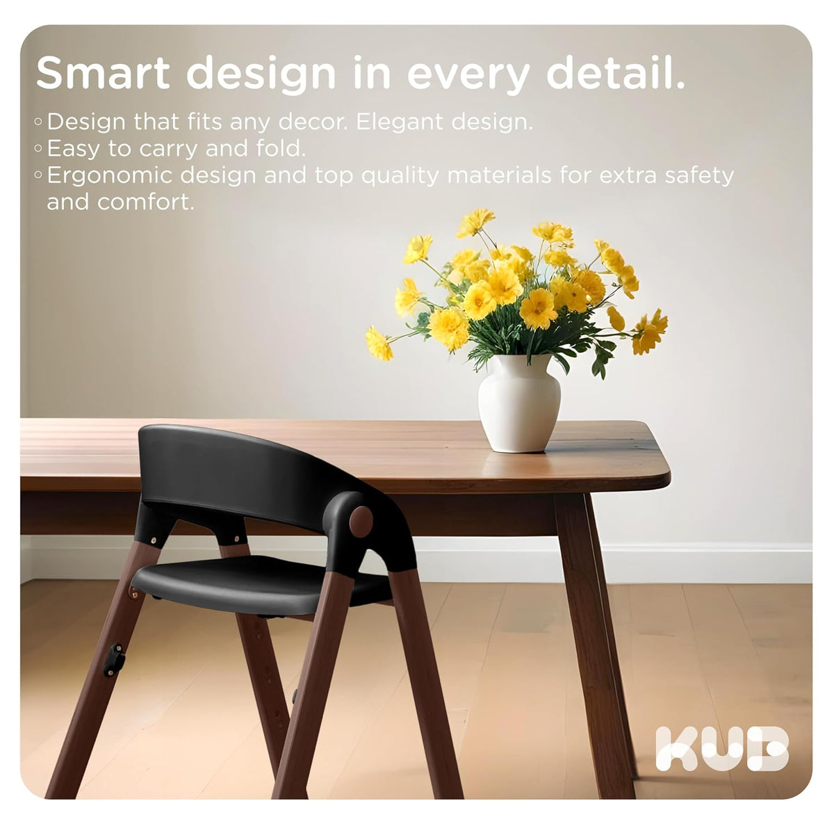 KUB Silla alta para bebés y niños pequeños ajustable plegable conve...