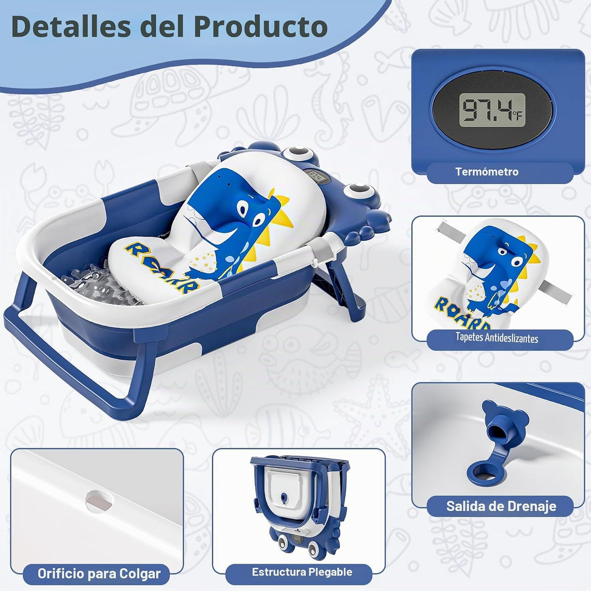 Bañera Plegable para Bebés para Recién Nacidos con Termómetro y Coj...