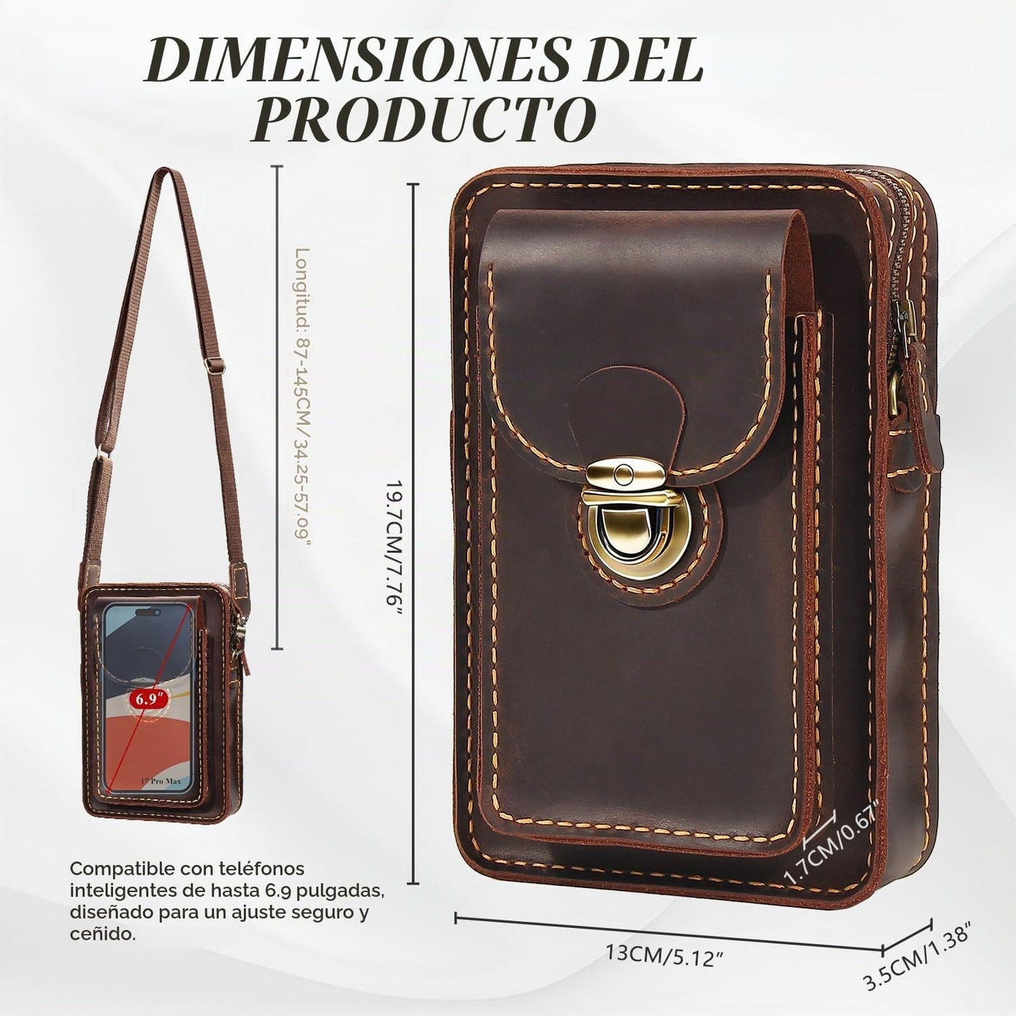 Fasjosma Funda de cuero hecha a mano con trabilla para cinturón, pe...