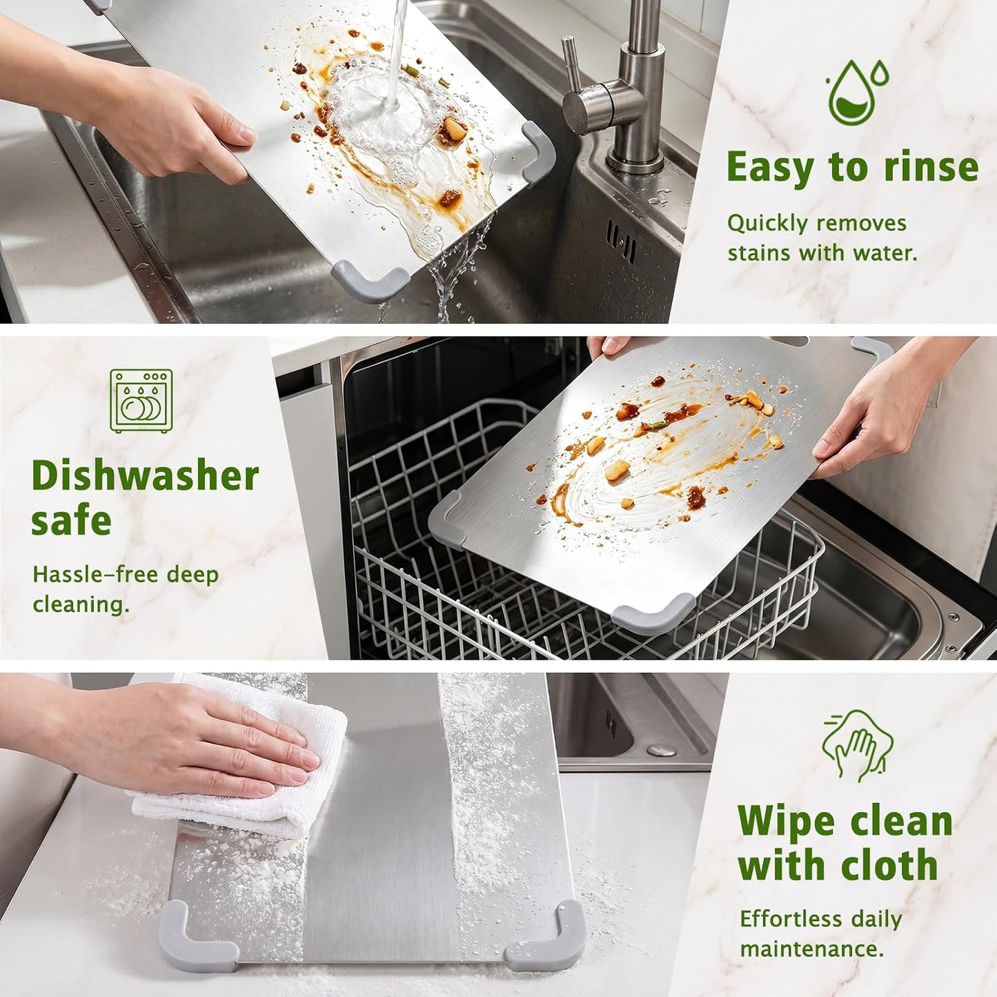 Tablas de cortar de acero inoxidable para cocina, juego de 3 tablas...