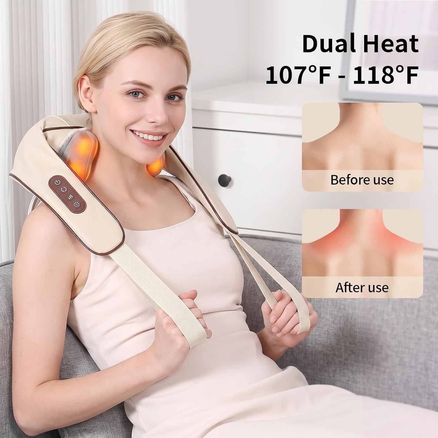 Almohada masajeadora de cuello 4D inalámbrica profunda, masajeador...