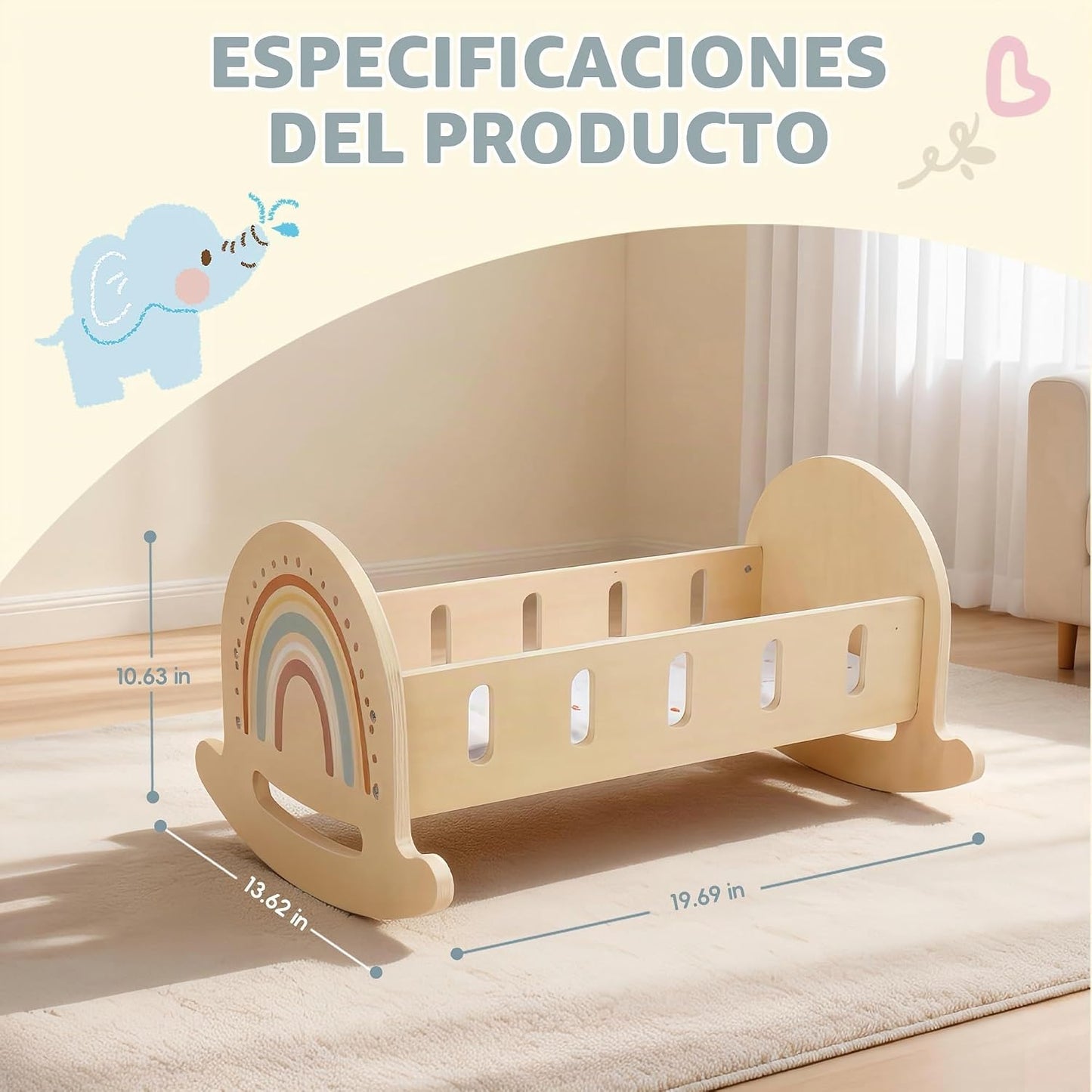 FReniland Cuna mecedora de madera para muñecas de hasta 18 pulgadas...