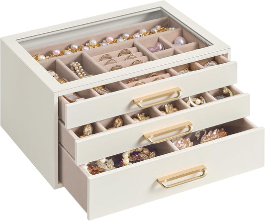SONGMICS Joyero de 3 capas con ventana de cristal, organizador de a...