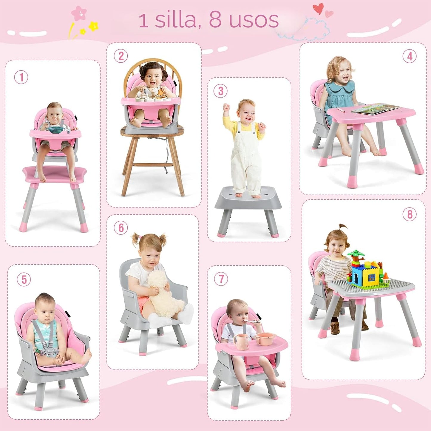 HONEY JOY Silla alta 8 en 1 para bebé, silla alta convertible para...