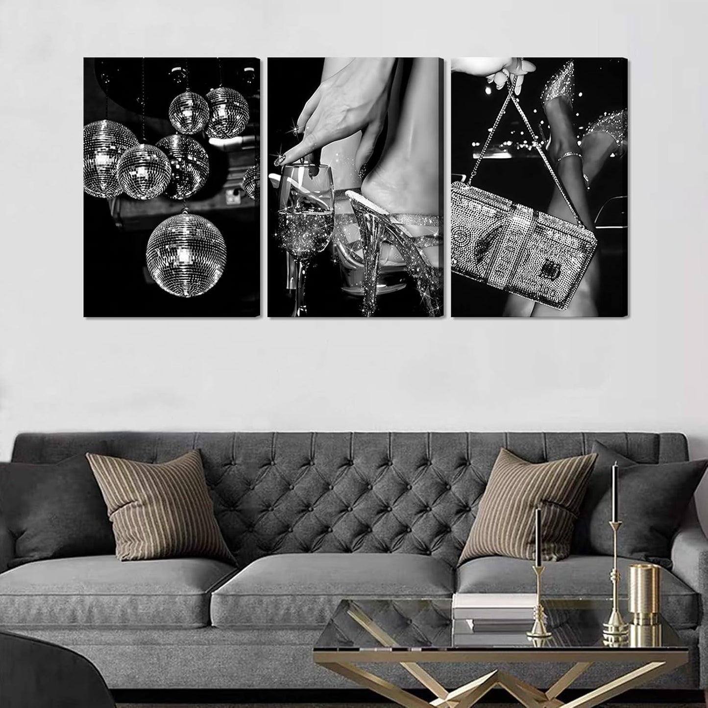 3 piezas de moda en blanco y negro para mujer, arte de pared de luj...