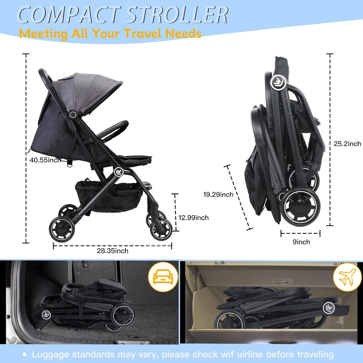 Rollingsurfer - Cochecito de bebé ligero para avión, cochecito de v...