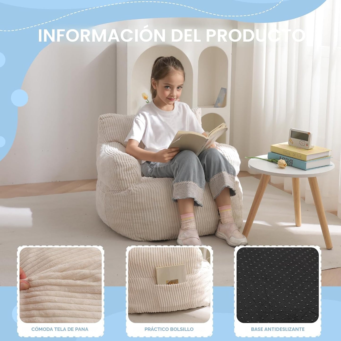 MAXYOYO - Puf para niños, sofá de puf de peluche, color beige, está...