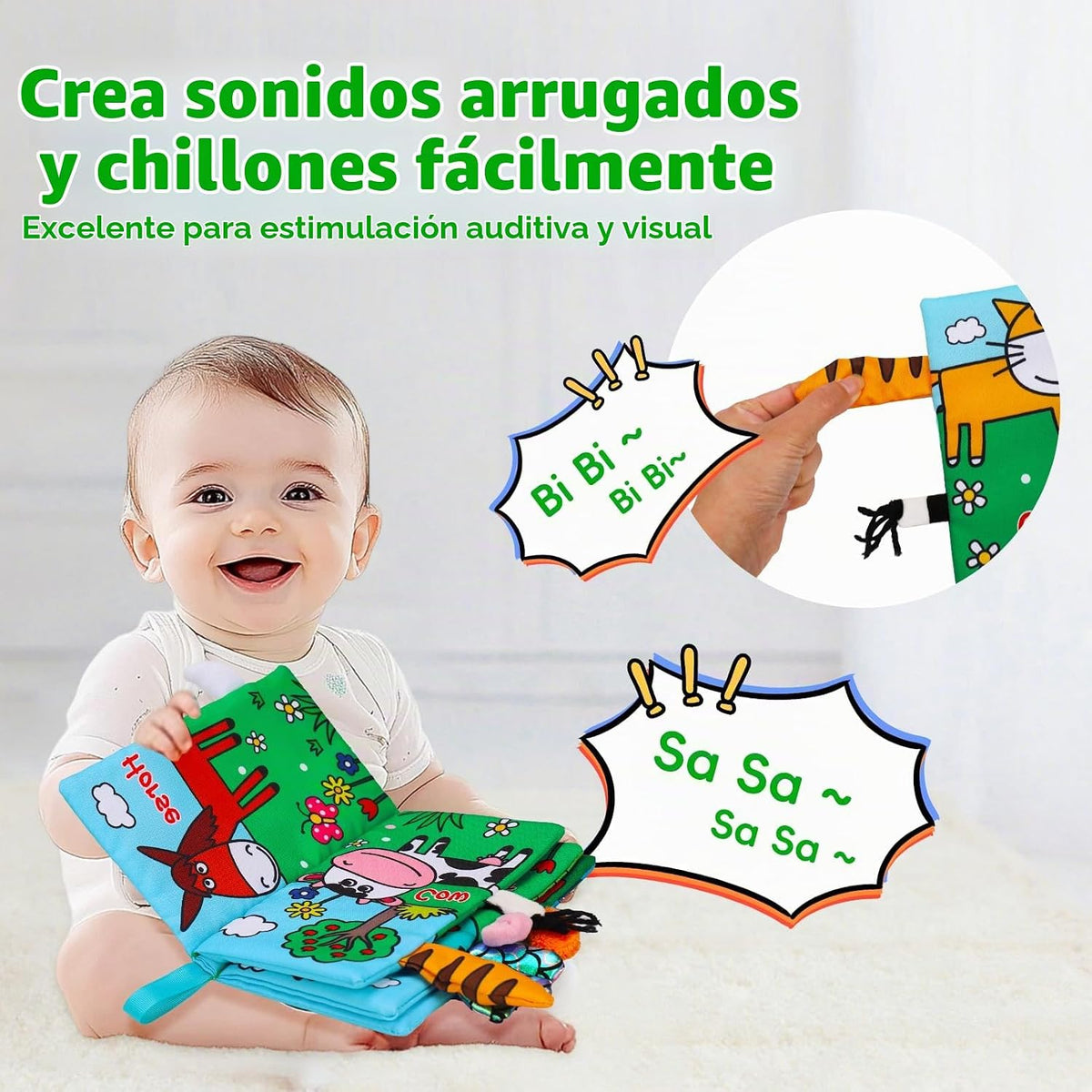2 piezas de libros de bebé arrugados de alto contraste de 0 a 6 mes...