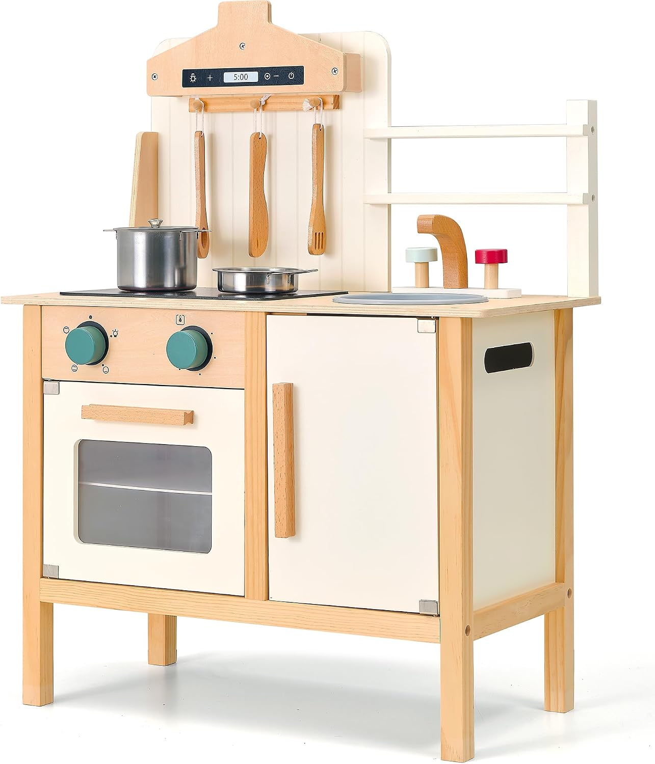 Cocina de juego de madera para niños, juguetes de madera de altura...