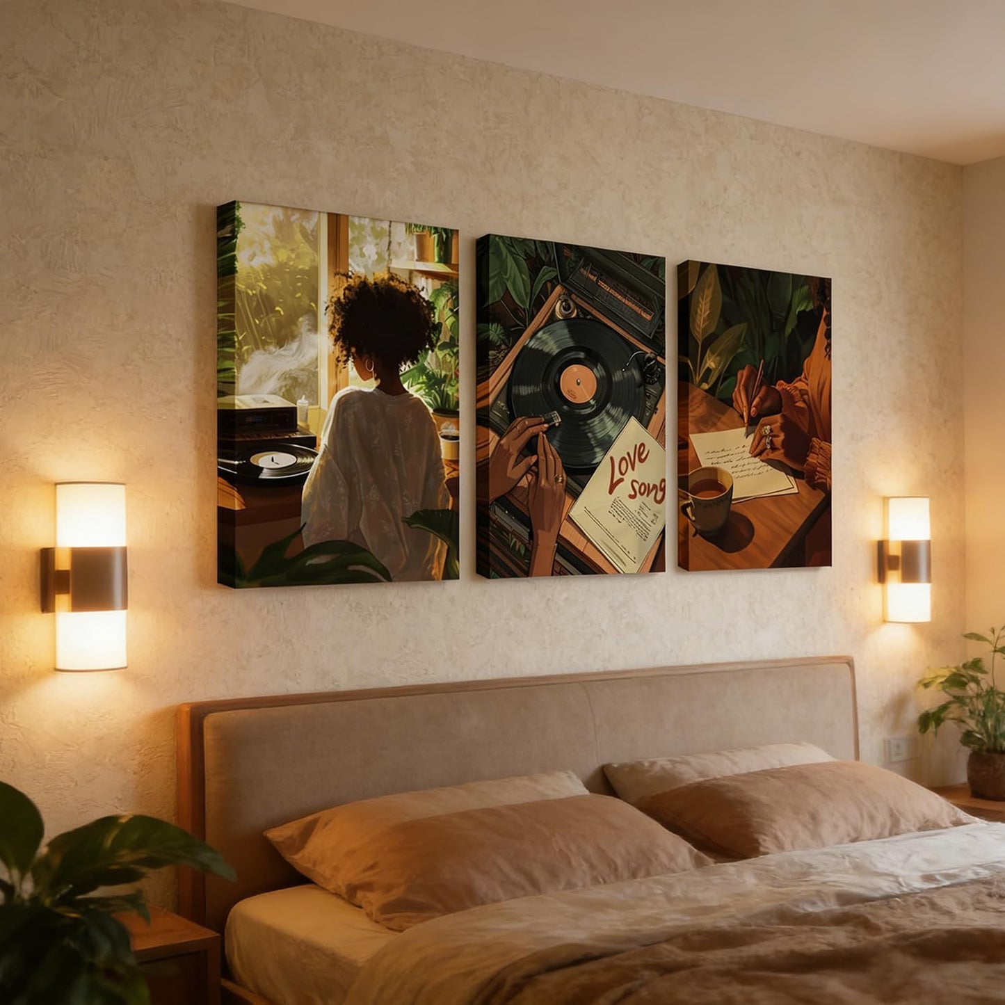 3 piezas de lienzo de mujer negra, arte de pared a la moda, pintura...