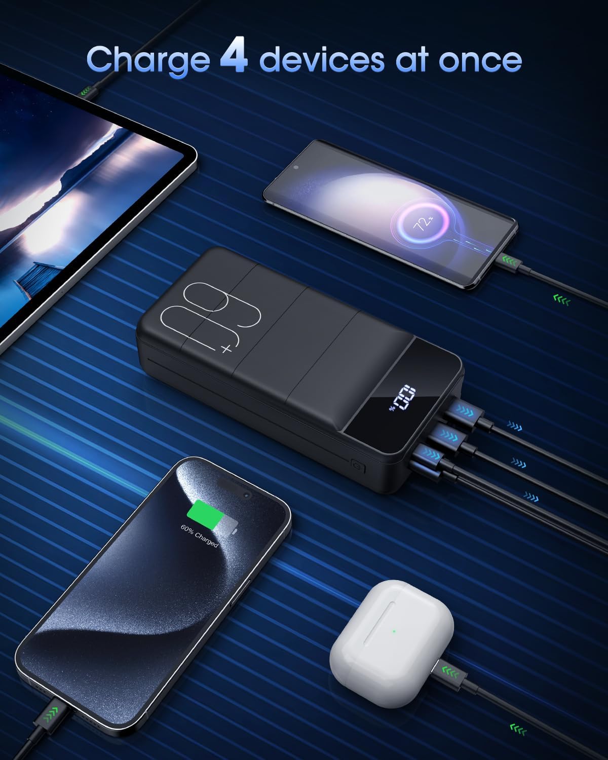 Cargador Portátil 60000mAh Banco de Energía - Carga Rápida 22.5W Pa...