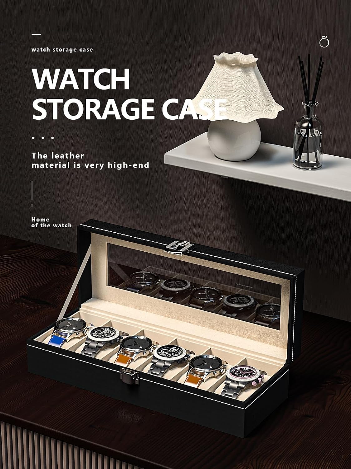 Ausalivan Vitrina de relojes para hombres, caja organizadora de rel...