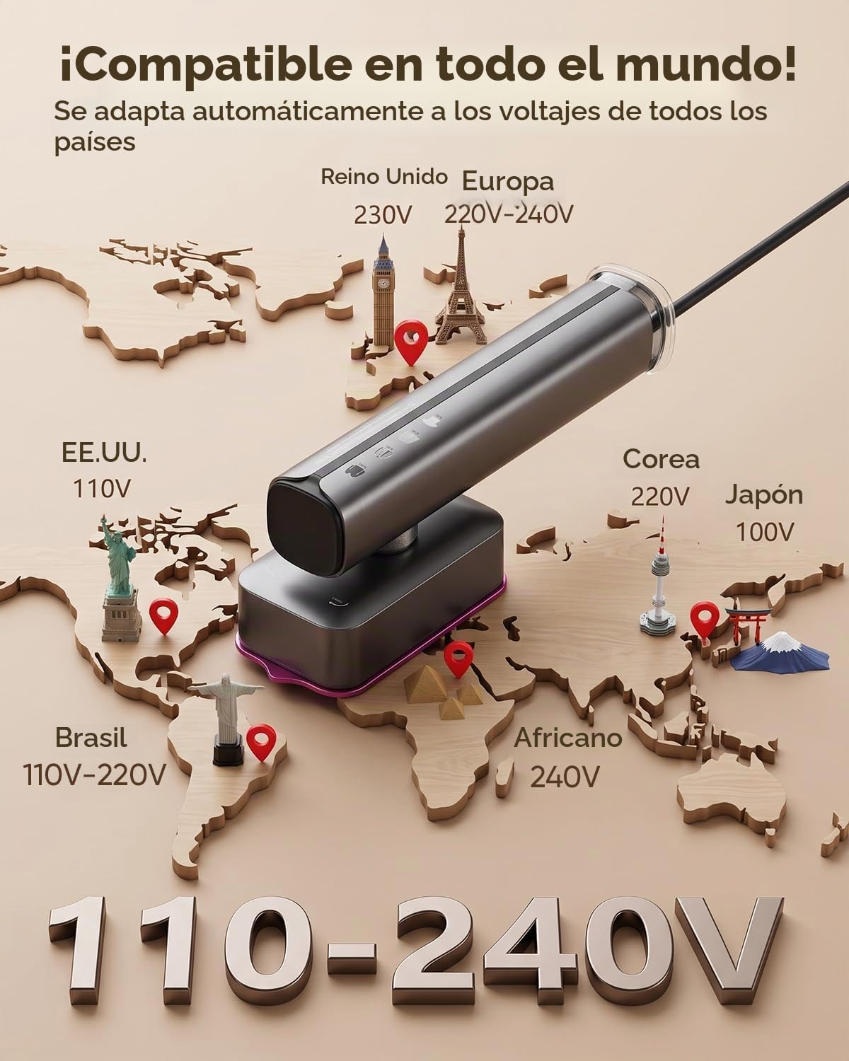 Vaporizador de viaje para ropa, hierro portátil 4 en 1 de doble vol...