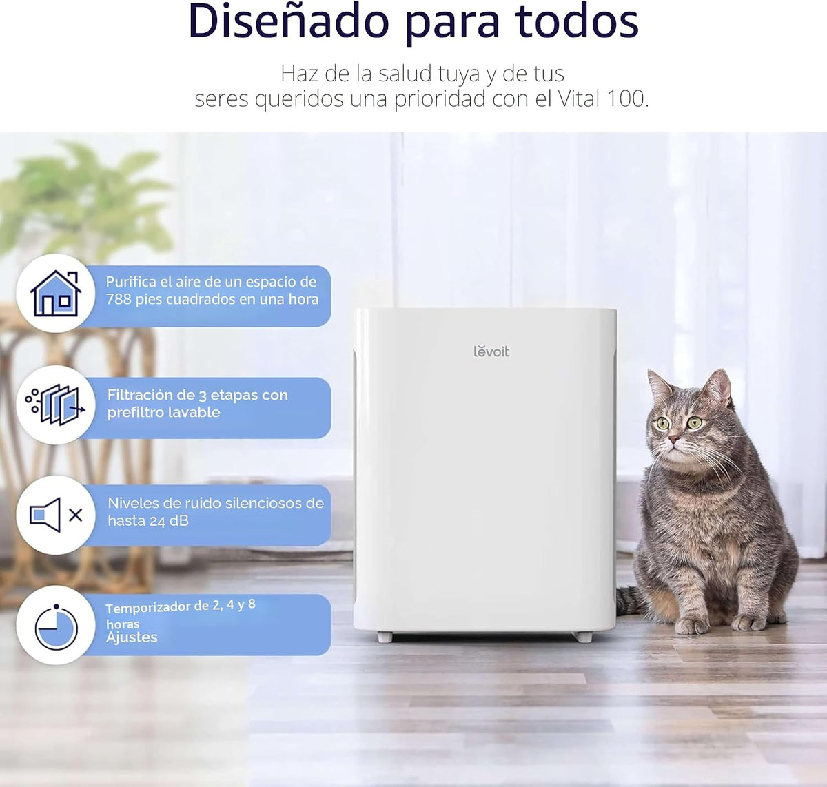 Levoit Purificador de aire para el hogar, dormitorio, habitación pe...