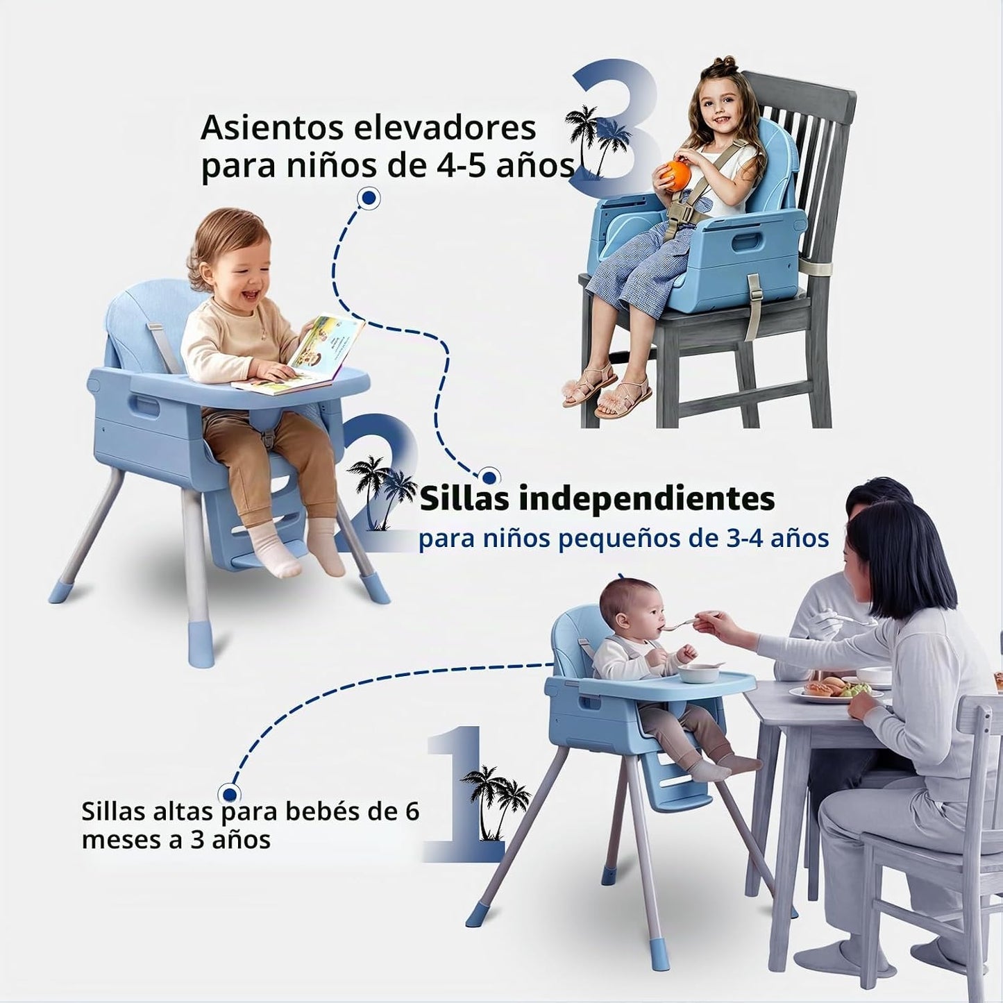 Silla alta 3 en 1 para bebés y niños pequeños, asiento y comedor de...