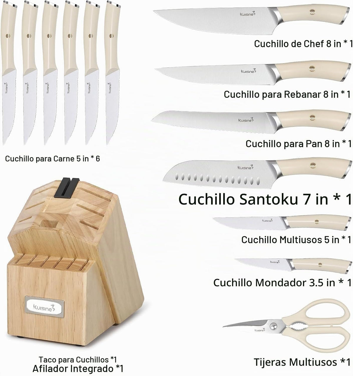 Juego de cuchillos de chef Kuisine, juego de cuchillos de bloque de...