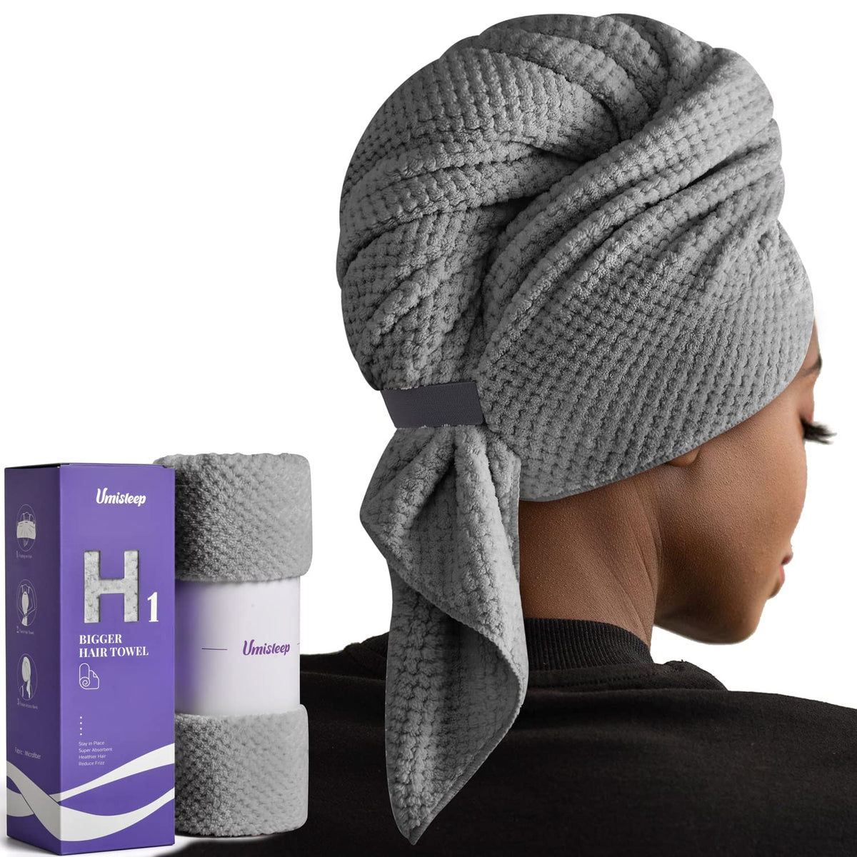 Umisleep Toalla de pelo de microfibra extra grande para mujer, cabe...