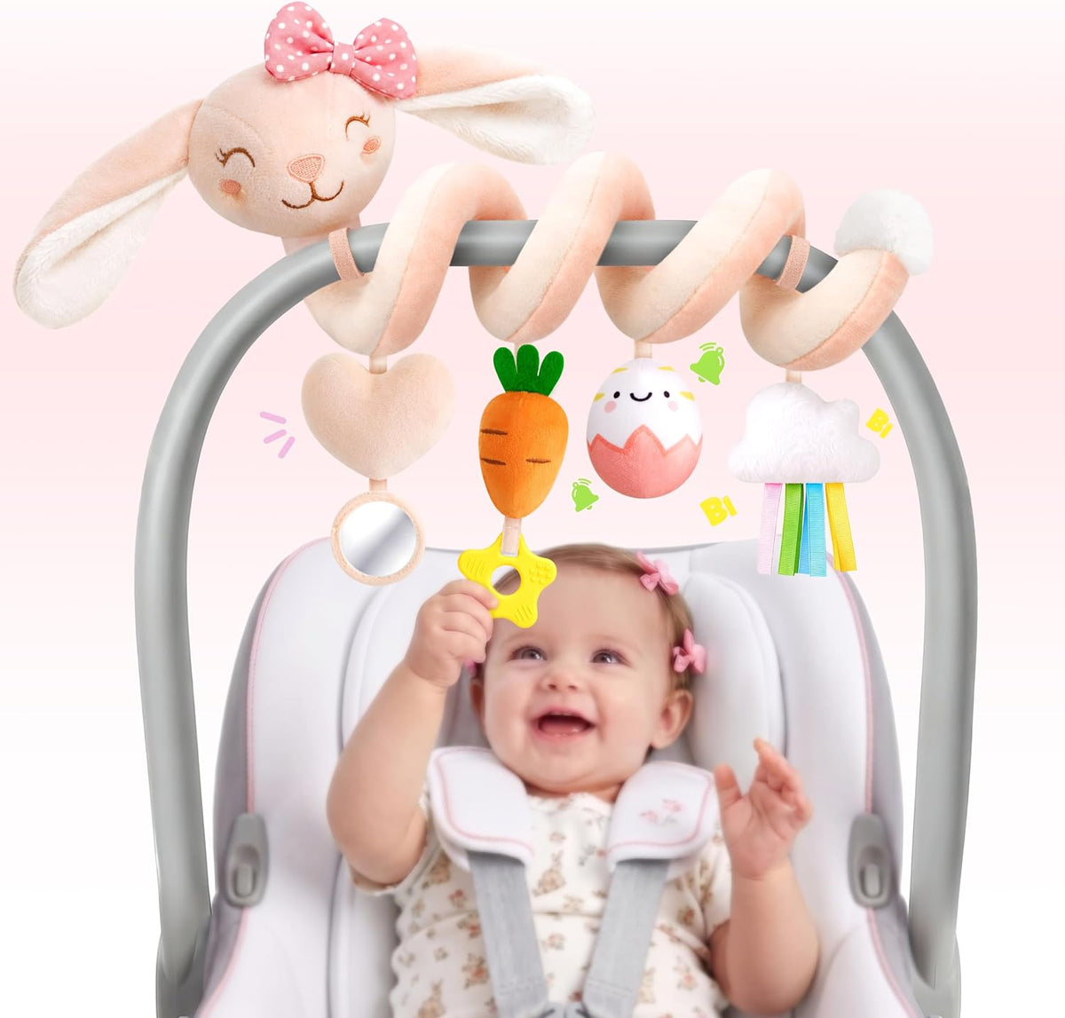 Stuffed Pink Bunny - Juguetes de asiento de coche en espiral para n...