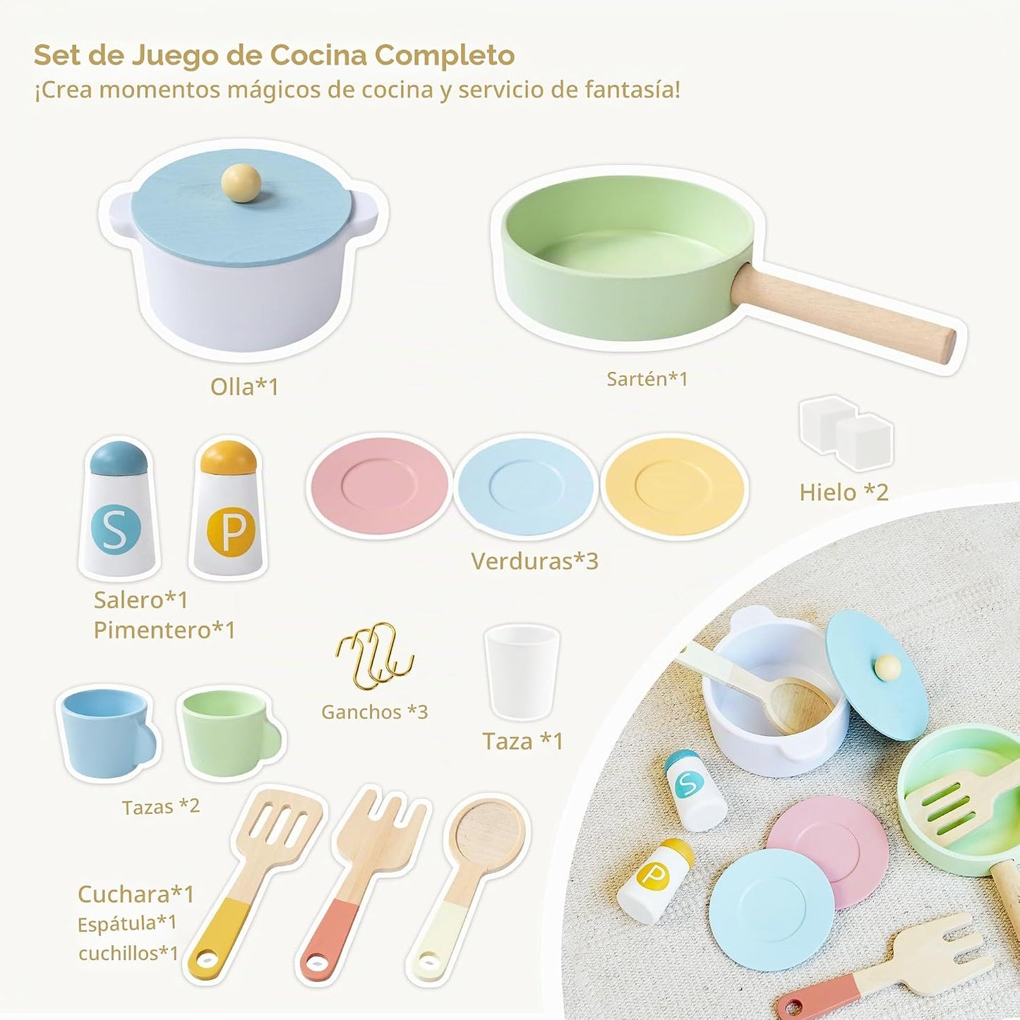 Cocina de juego de madera para niños con máquina de hielo: pequeño...