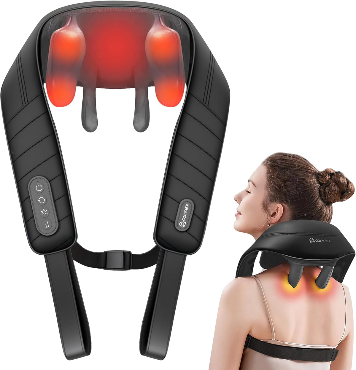 COMFIER Masajeador inalámbrico de cuello y hombros con calor, amasa...