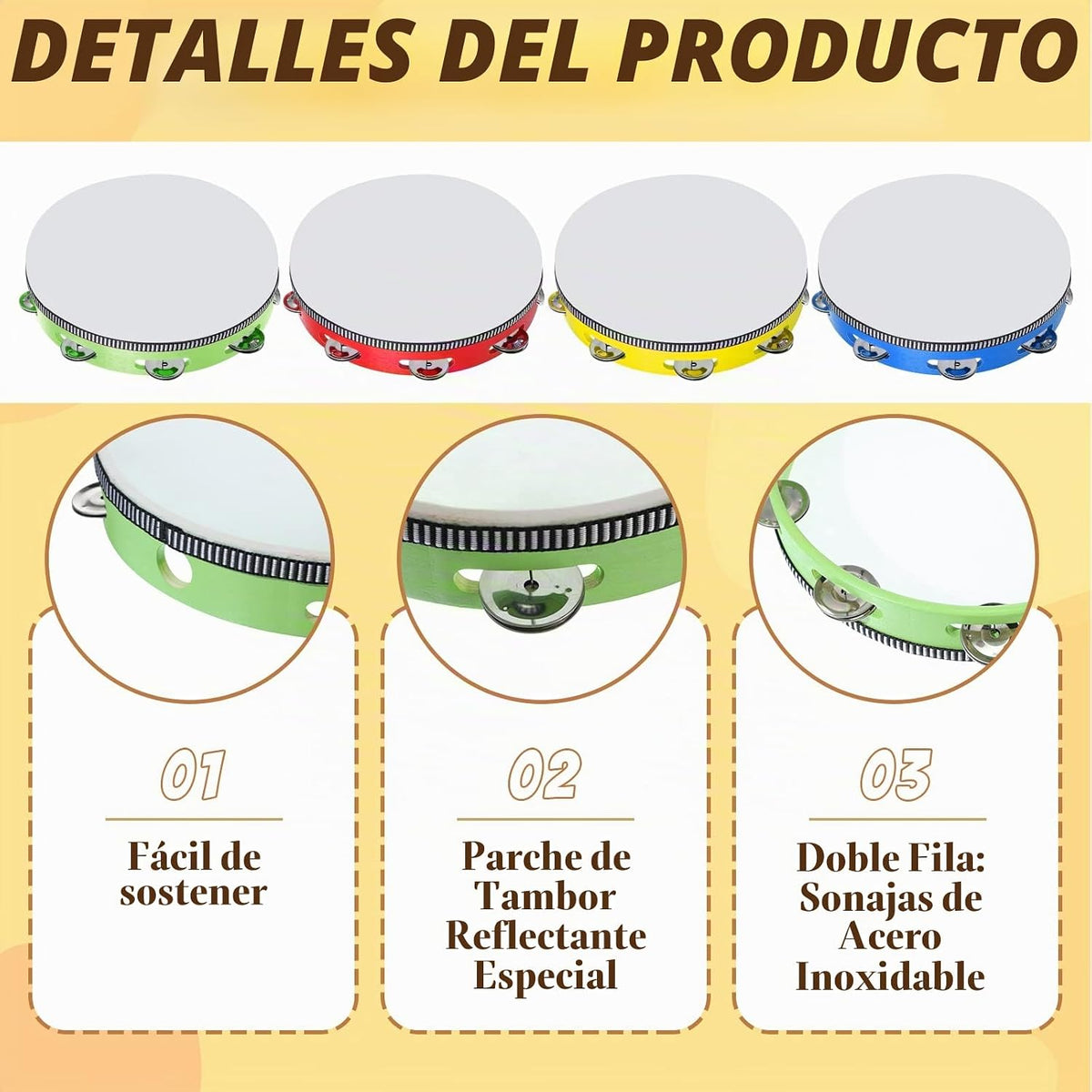 4 panderetas para adultos de 10 pulgadas, campanas de tambor de man...