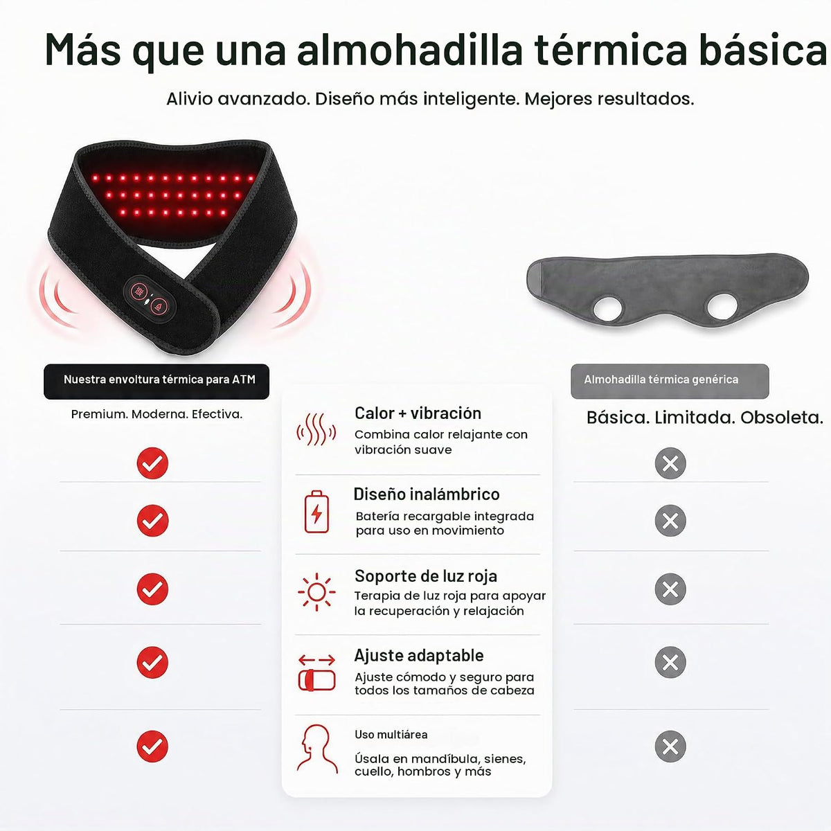 Nutvrliy Almohadilla térmica inalámbrica TMJ para mandíbula con vib...