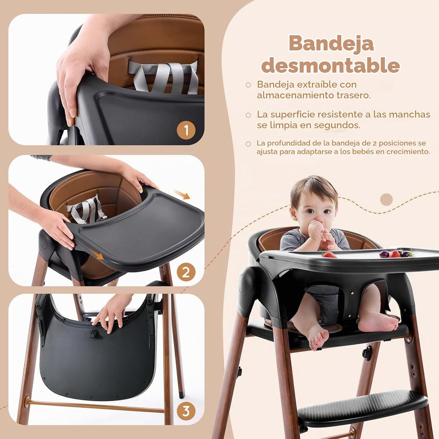 Silla alta plegable y ajustable para bebés y niños pequeños, silla...