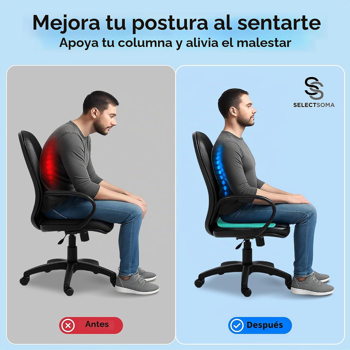 Cojín de asiento de gel para sentarse, alivio de presión para coxis...