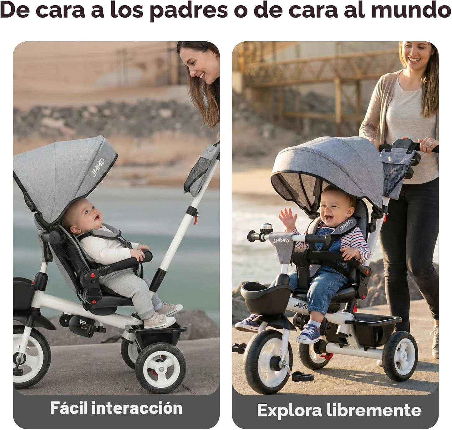 JMMD Cochecito de triciclo 7 en 1 con asa de empuje, triciclo de be...