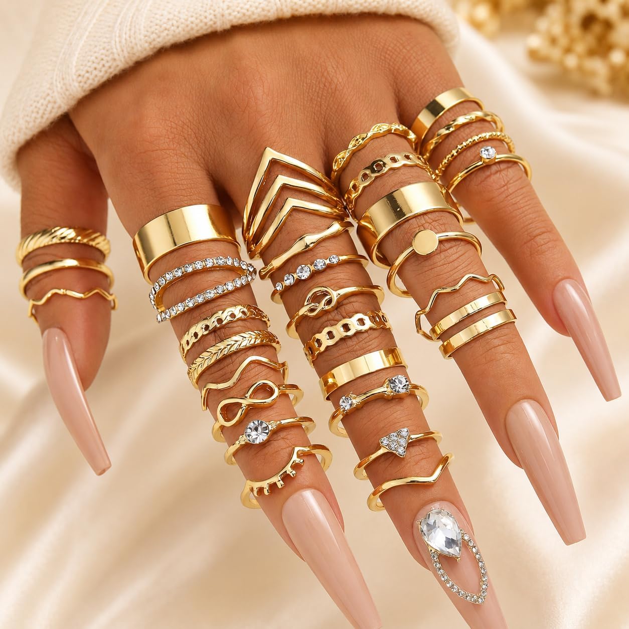 KISS WIFE Anillos apilables de oro para mujer, delicado juego de an...