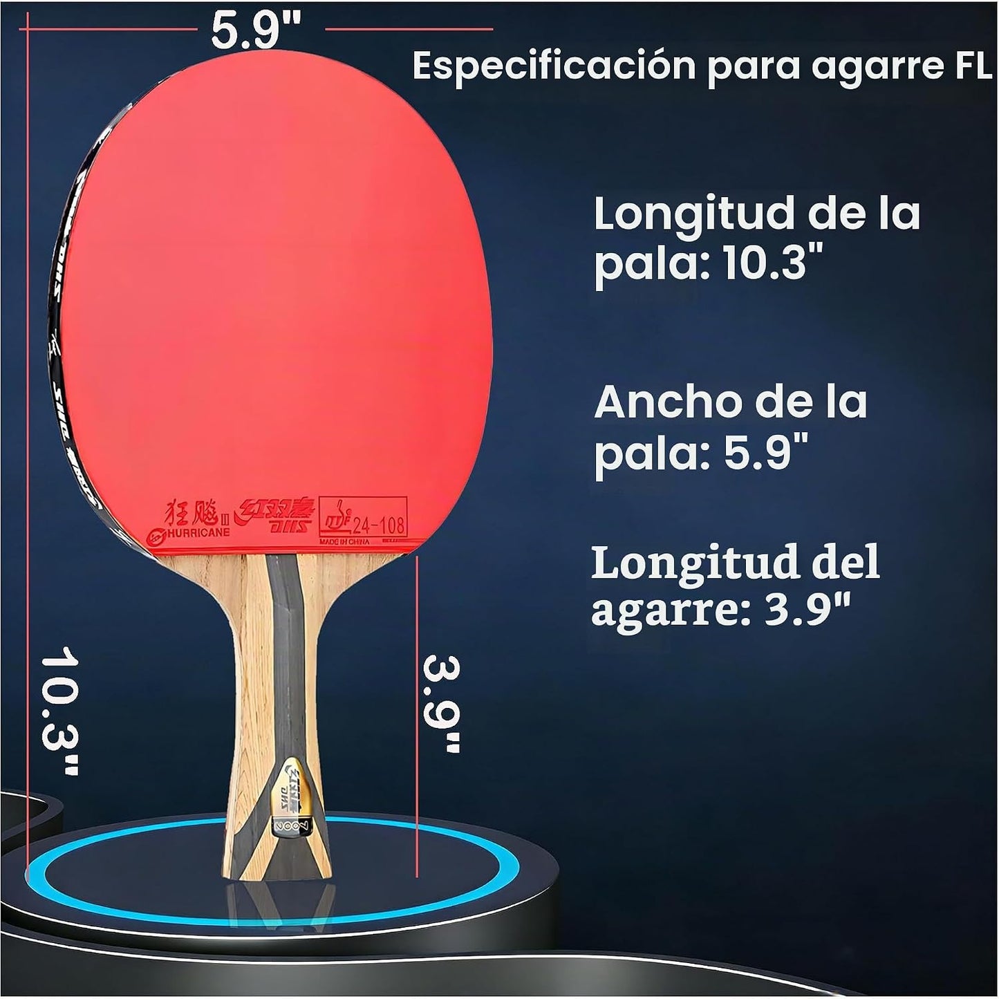 Paleta de Ping Pong Profesional DHS, Raqueta de Tenis de Mesa de Ca...