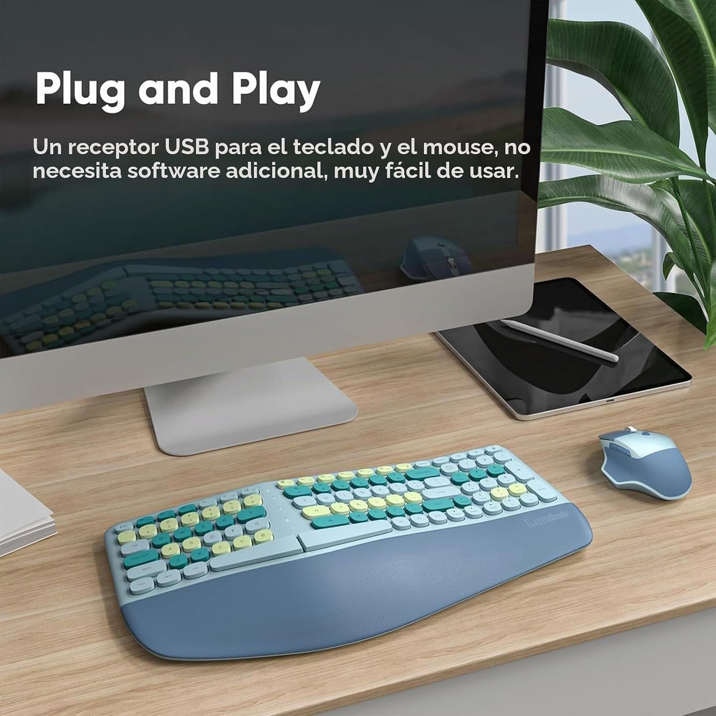 Combo de teclado ergonómico inalámbrico y mouse con reposamuñecas d...