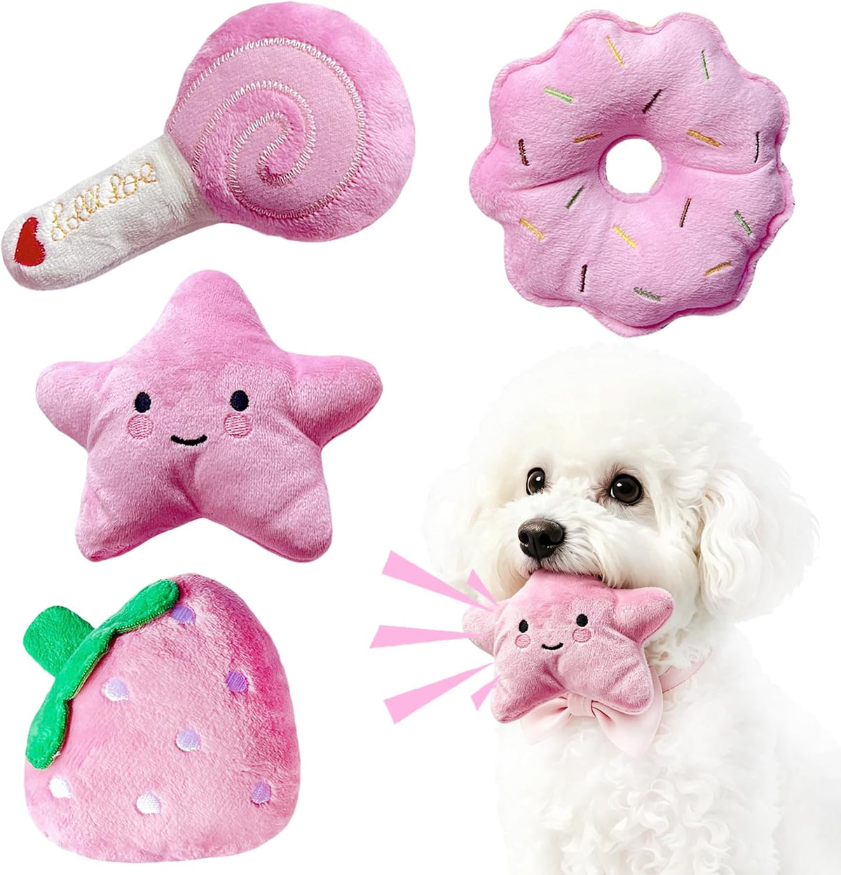 Juguetes para perros pequeños, paquete de 4 juguetes de peluche par...