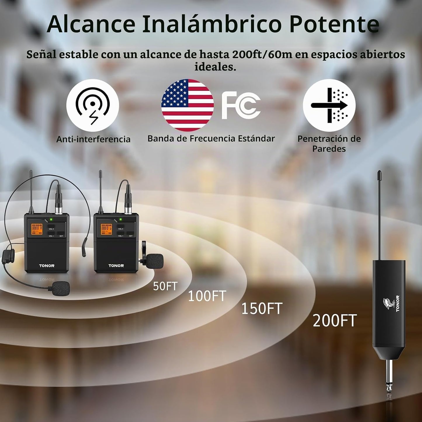 TONOR Sistema de micrófono inalámbrico UHF con micrófonos de auricu...