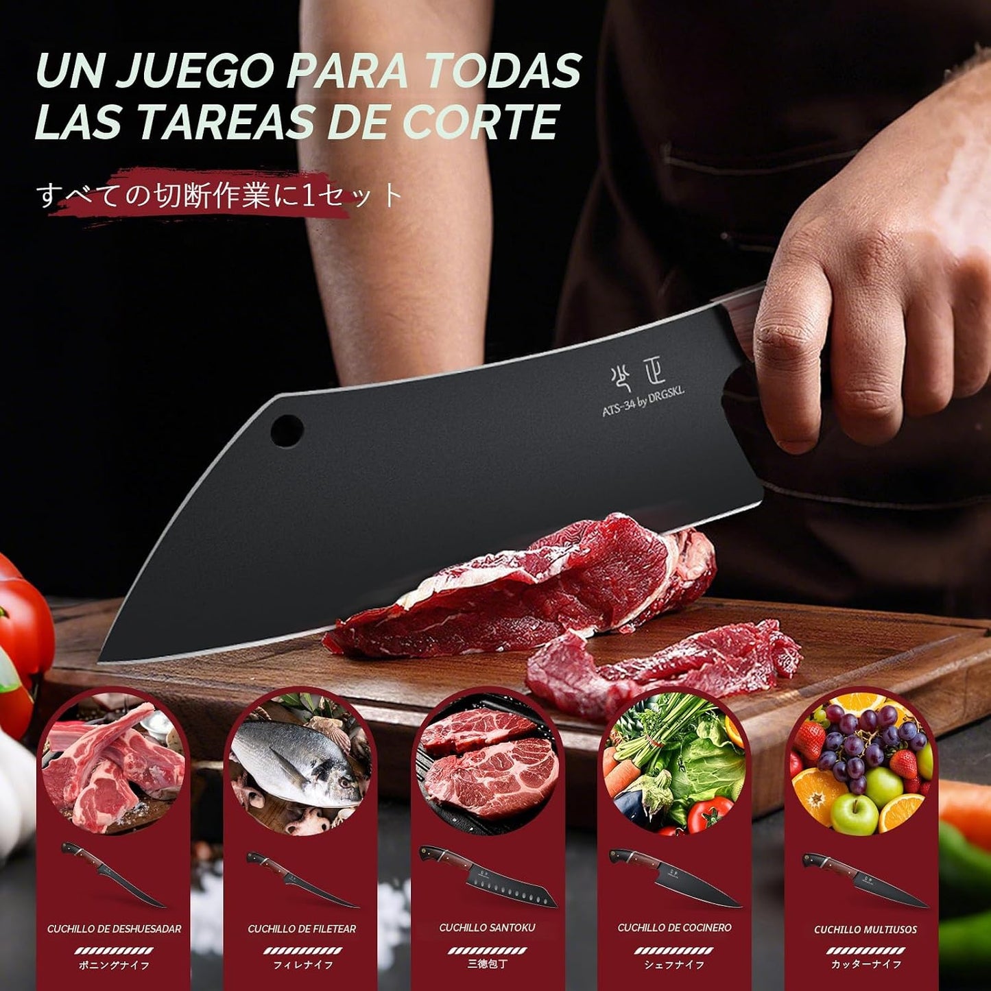 DRGSKL Juego de cuchillos de cocina con bolsa, juego de 6 cuchillos...