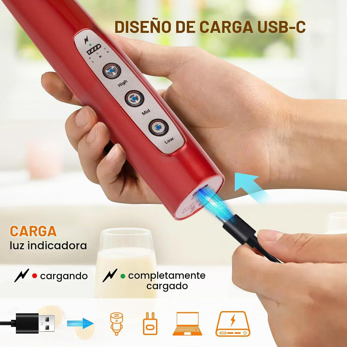 YUSWKO Varita espumadora de leche de mano para café, batidor eléctr...