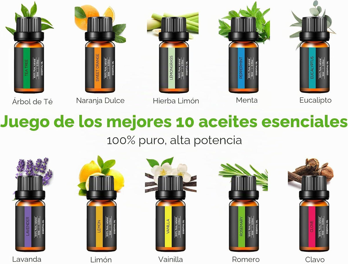 InnoGear Difusor de aromaterapia y juego de 10 aceites esenciales,...