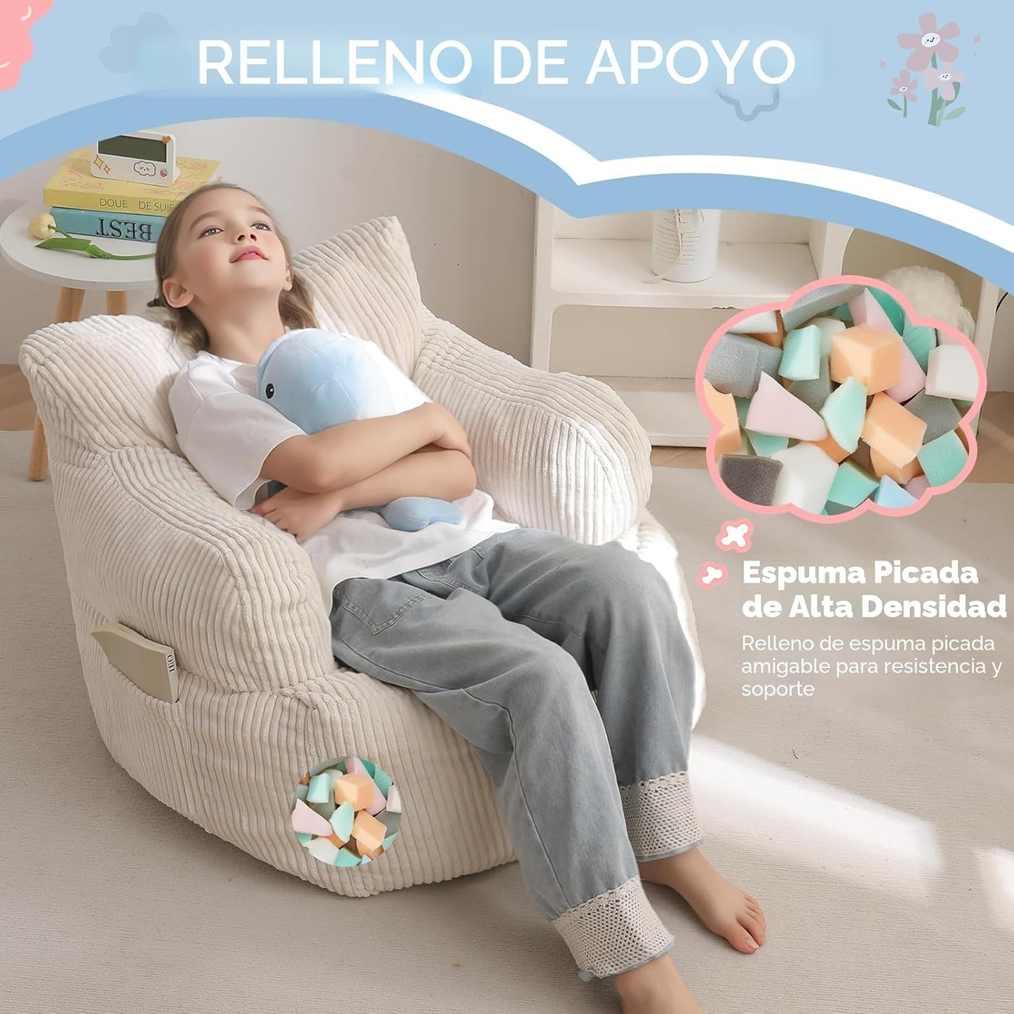 MAXYOYO - Puf para niños, sofá de puf de peluche, color beige, está...