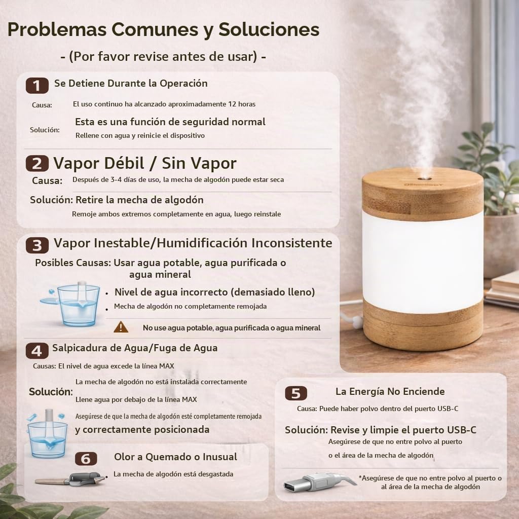 Mini humidificador ultrasónico de bambú, humidificador de escritori...