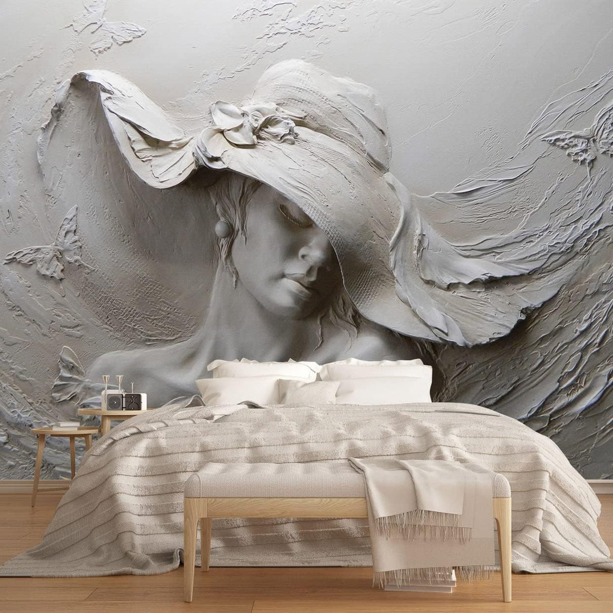MFWFM Papel Tapiz Artístico 3D Ilusión Rostro de Mujer Relieve Mura...