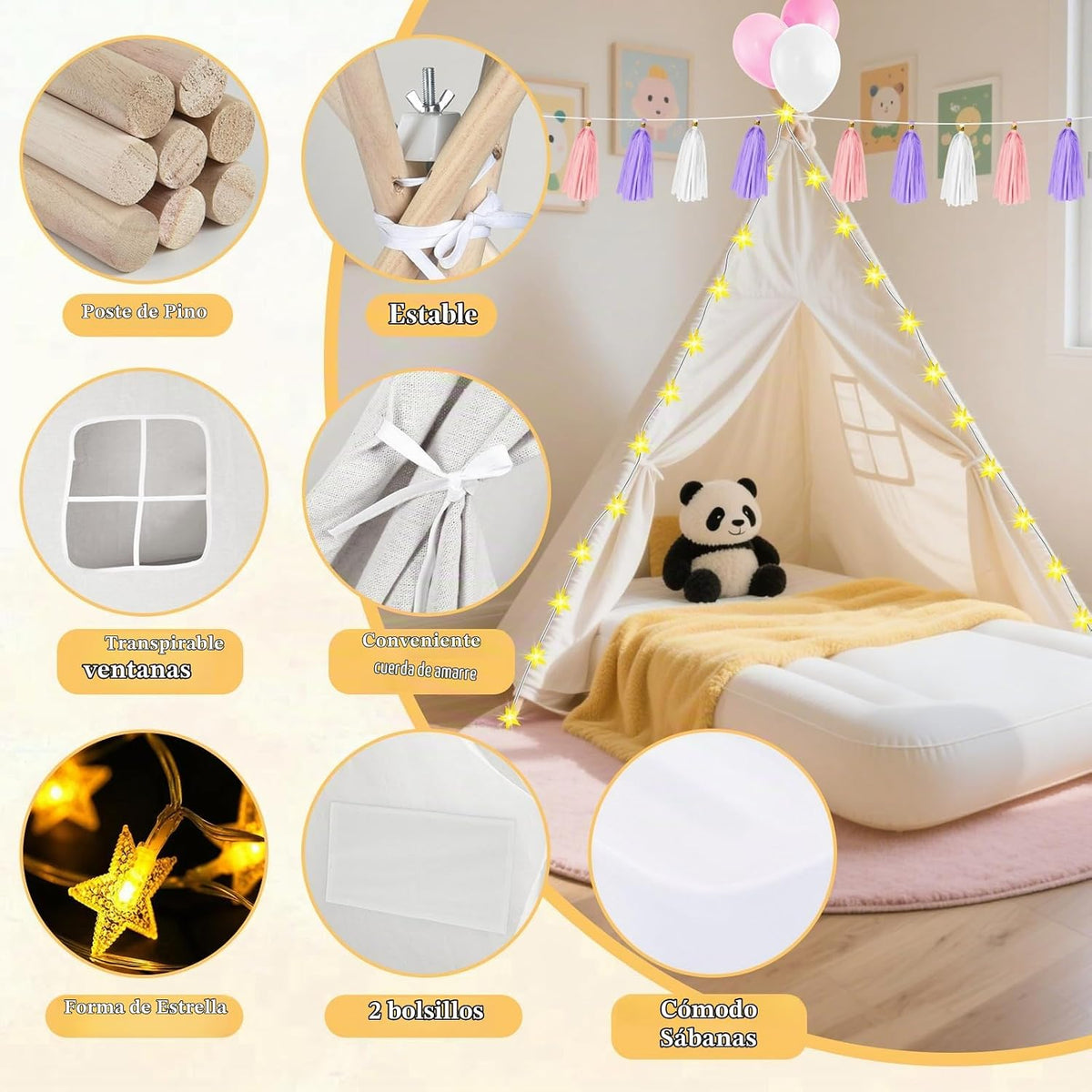 PLULON Paquete de 4 tiendas de campaña tipi para niños y niñas, tie...