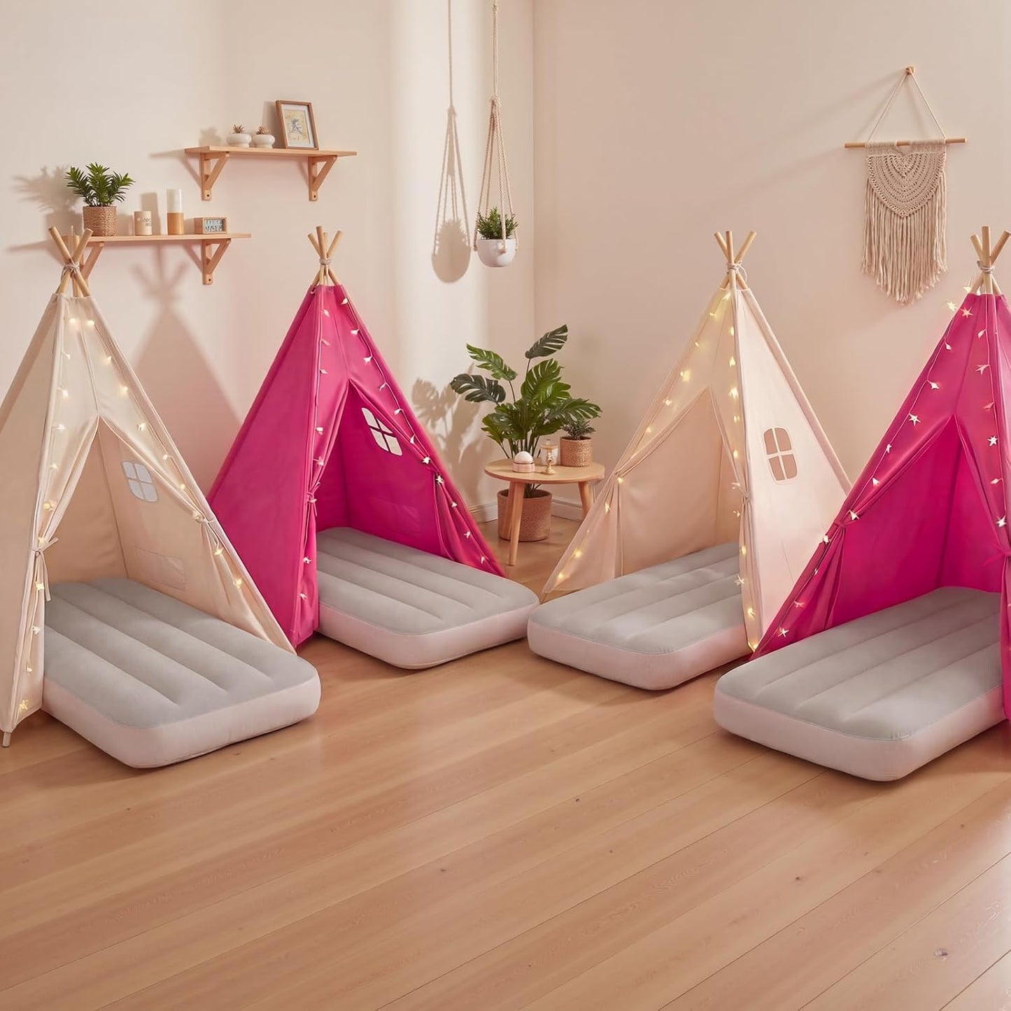wilwolfer Paquete de 4 tiendas de campaña tipi para niños, cama inf...