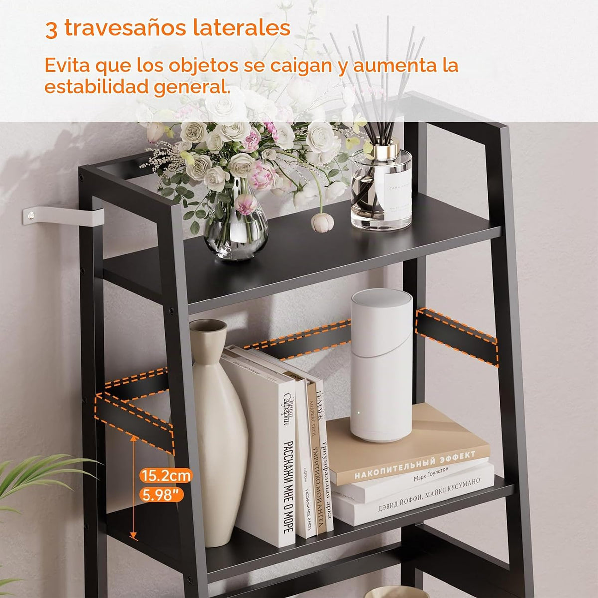 HITNET Estante de escalera negro, estantería de 4 niveles, estante...