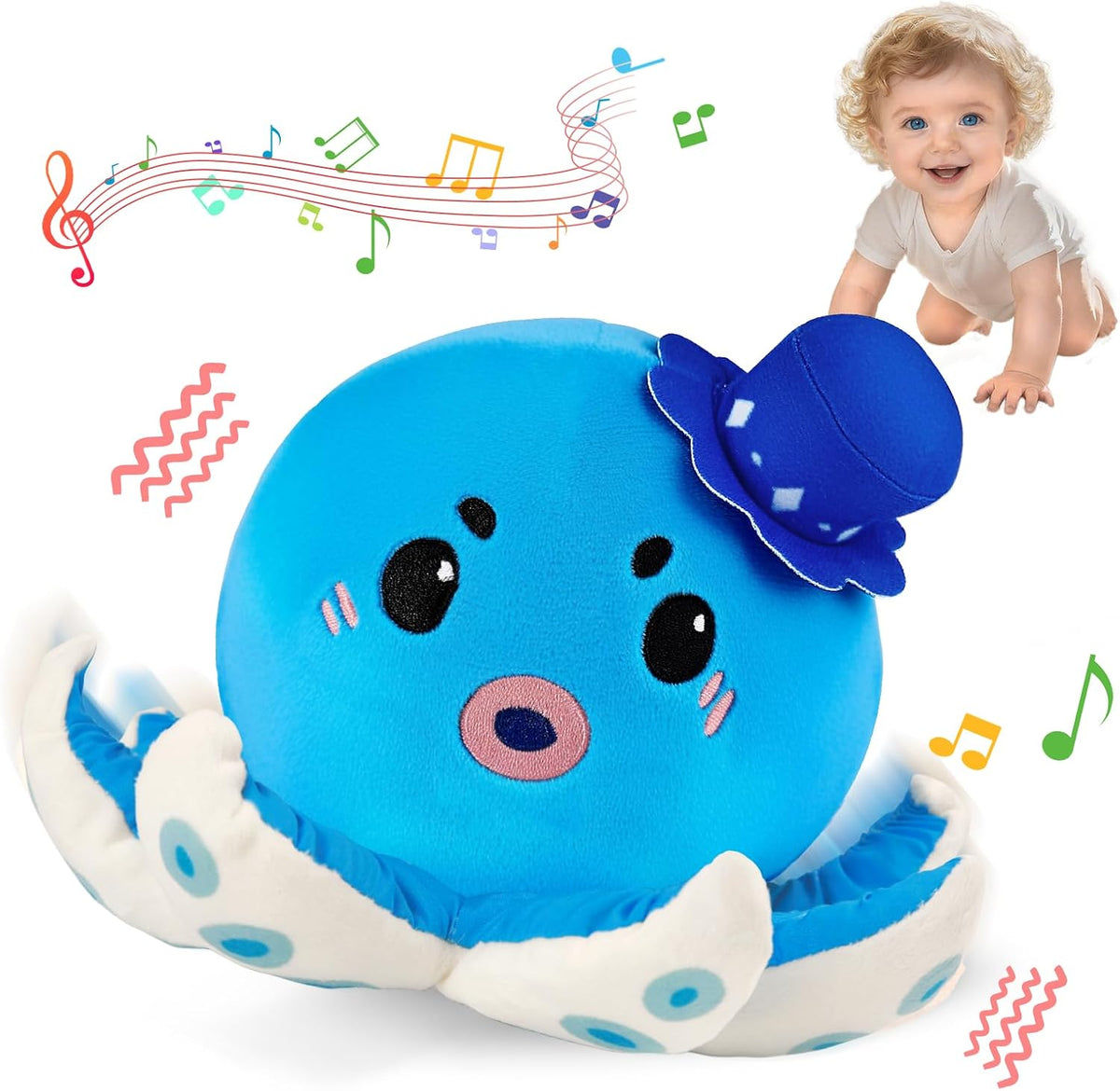 SAIMAND Juguete de peluche musical de pulpo, regalo sensorial suave...