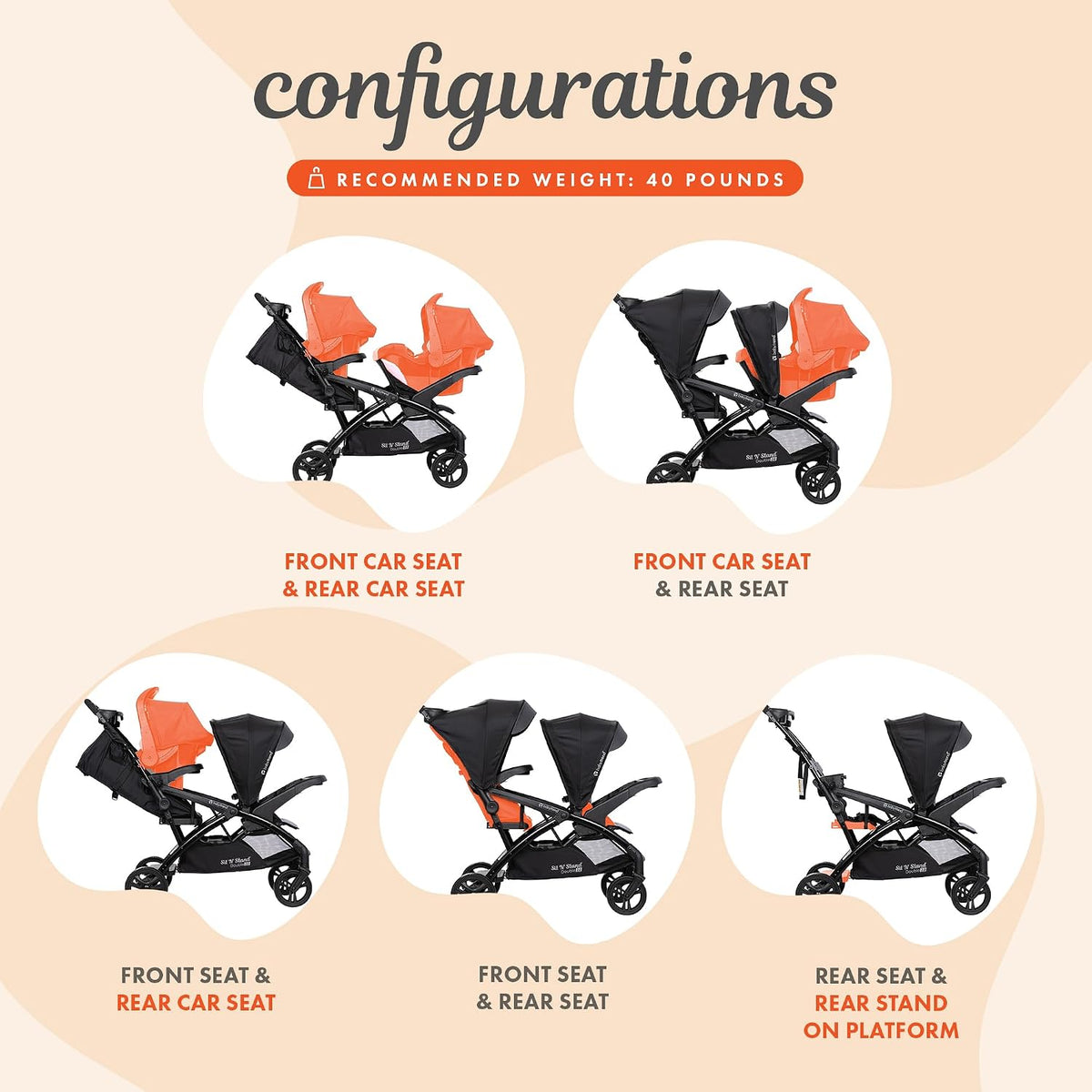 Baby Trend Cochecito de bebé y niño pequeño doble y asiento de coch...