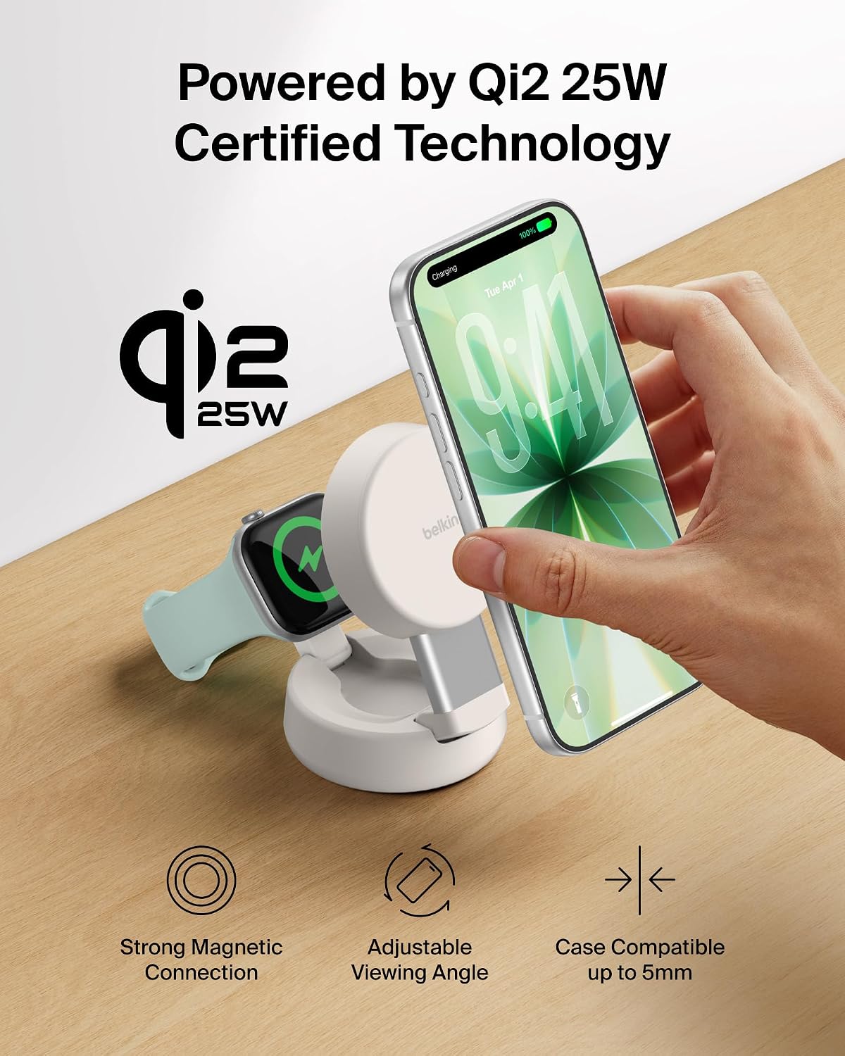 Belkin Qi2.2 25W Cargador inalámbrico 2 en 1 para iPhone, carga ráp...