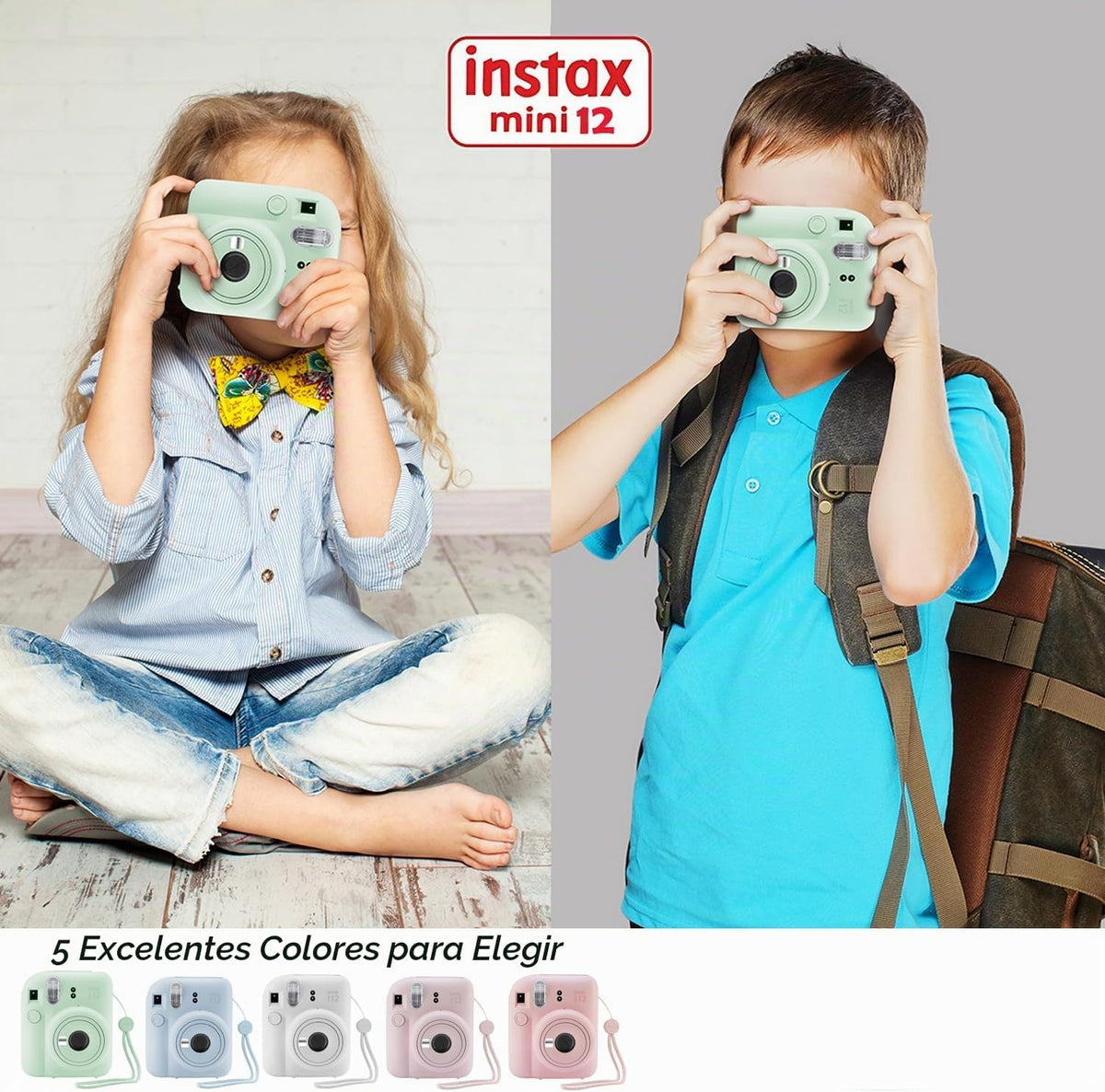 Fujifilm Cámara instantánea Instax Mini 12 con funda, calcomanías d...
