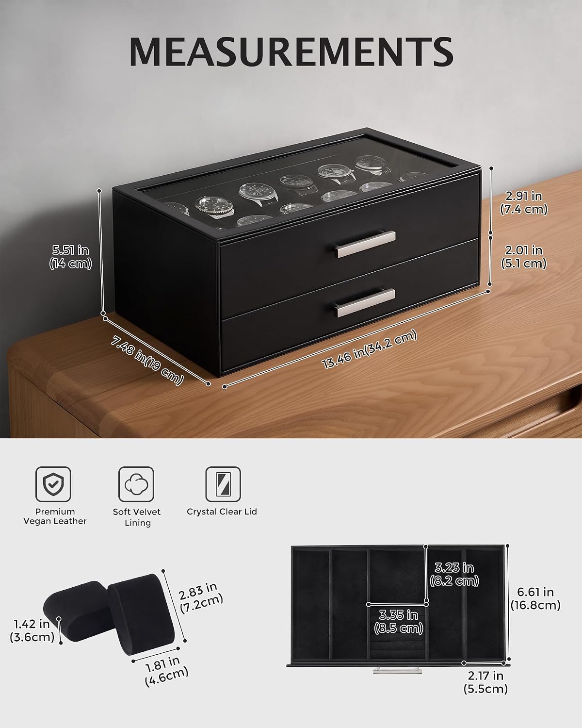 ProCase Caja de reloj de 12 ranuras para hombres, caja de cajones |...
