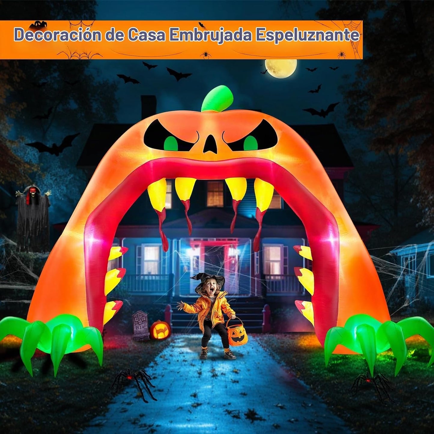 Inflables gigantes de Halloween con arco de calabaza, decoraciones...