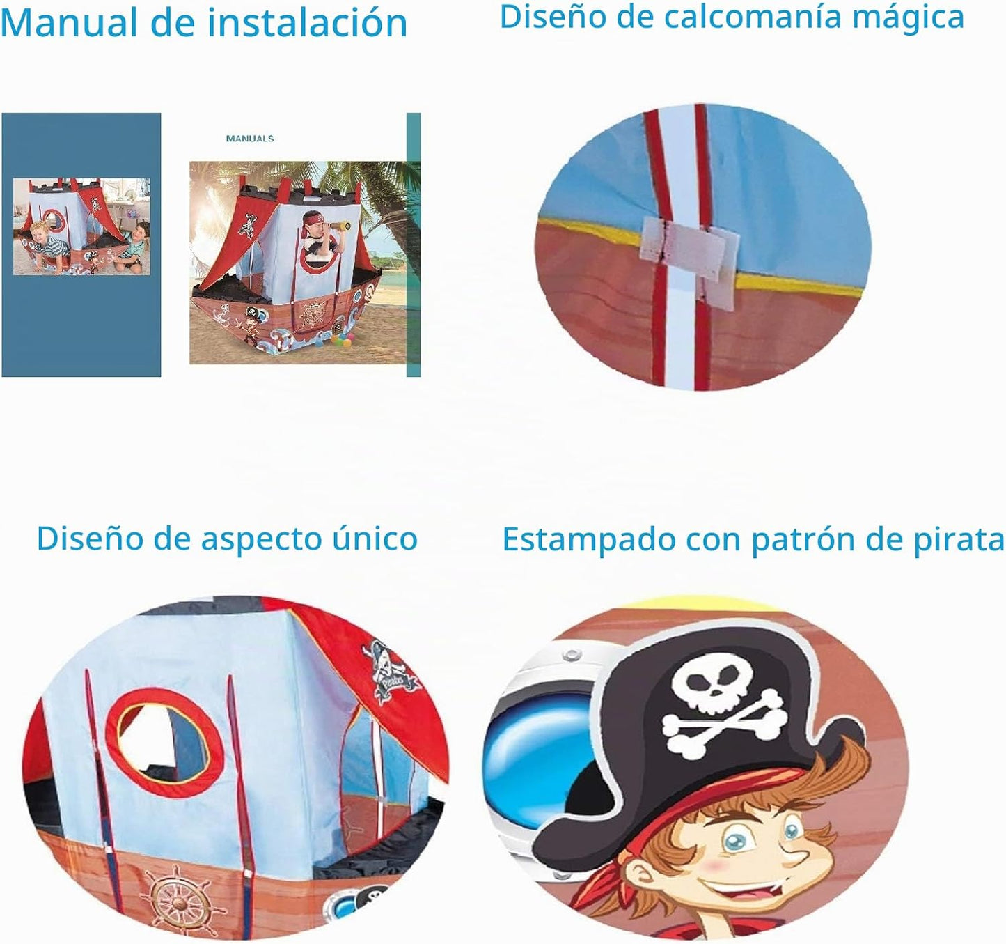 Tienda de campaña mejorada para niños, barco pirata, casa de juegos...